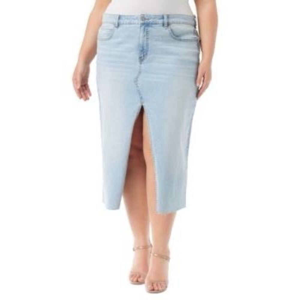 Jessica Simpson Trendy Plus Size Denim Front-Slit Midi Skirt NEW NWT